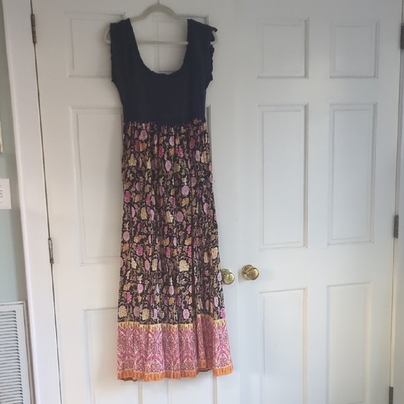 NATURAL LIFE Dresses & Skirts - Black and Pink Floral Maxi Dress - Sleeveless Scoop Neck